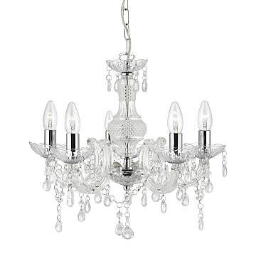 Lampadario Classico Marie Therese Vetro Trasparente Acrilico 5 Luci E14 Lampadario Classico Marie Therese Vetro Trasparente Acrilico 5 Luci E14