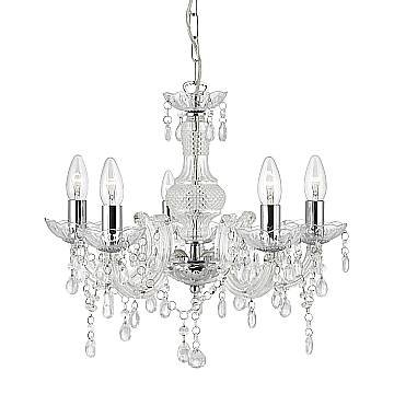Lampadario Classico Marie Therese Vetro Trasparente Acrilico 5 Luci E14