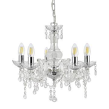 Lampadario Classico Marie Therese Vetro Trasparente Acrilico 5 Luci E14