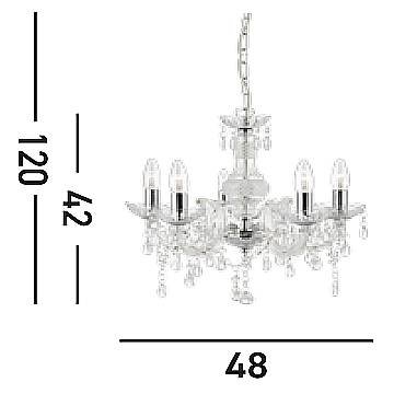Lampadario Classico Marie Therese Vetro Trasparente Acrilico 5 Luci E14