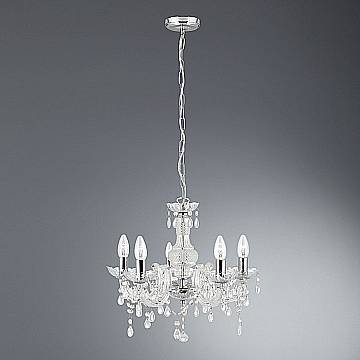 Lampadario Classico Marie Therese Vetro Trasparente Acrilico 5 Luci E14