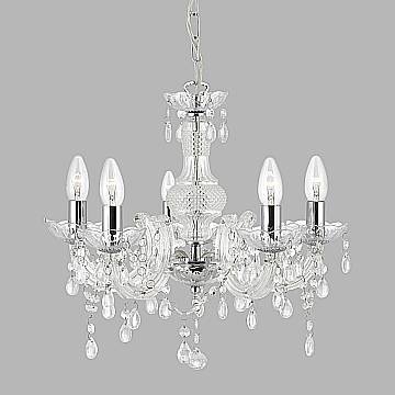 Lampadario Classico Marie Therese Vetro Trasparente Acrilico 5 Luci E14