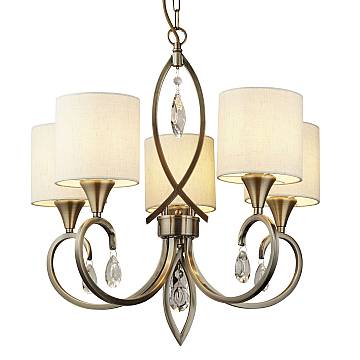 Lampadario Contemporaneo Alberto Acciaio Ottone Vetro Bianco 5 Luci E14