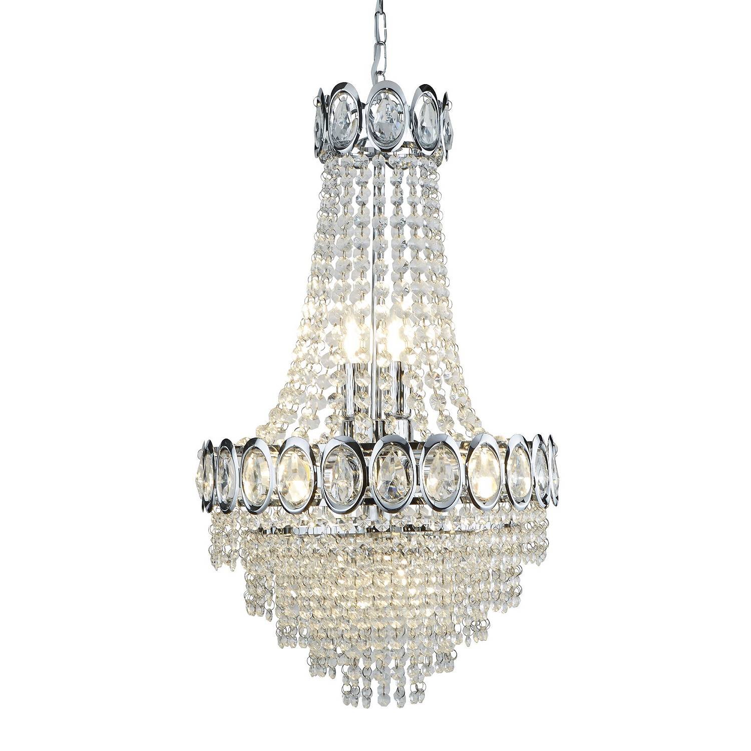 Lampadario Classico Louis Phillipe Acciaio Cromo Vetro 6 Luci E14 1611-6CC