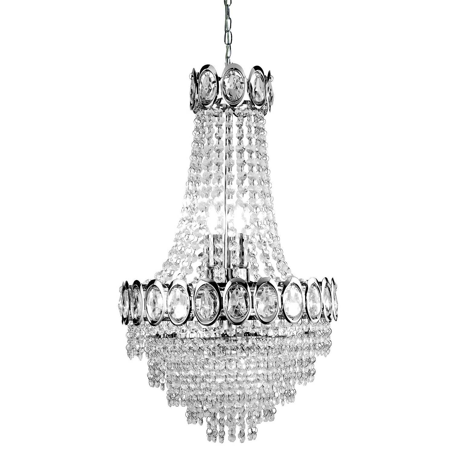 Lampadario Classico Louis Phillipe Acciaio Cromo Vetro 6 Luci E14 1611-6CC