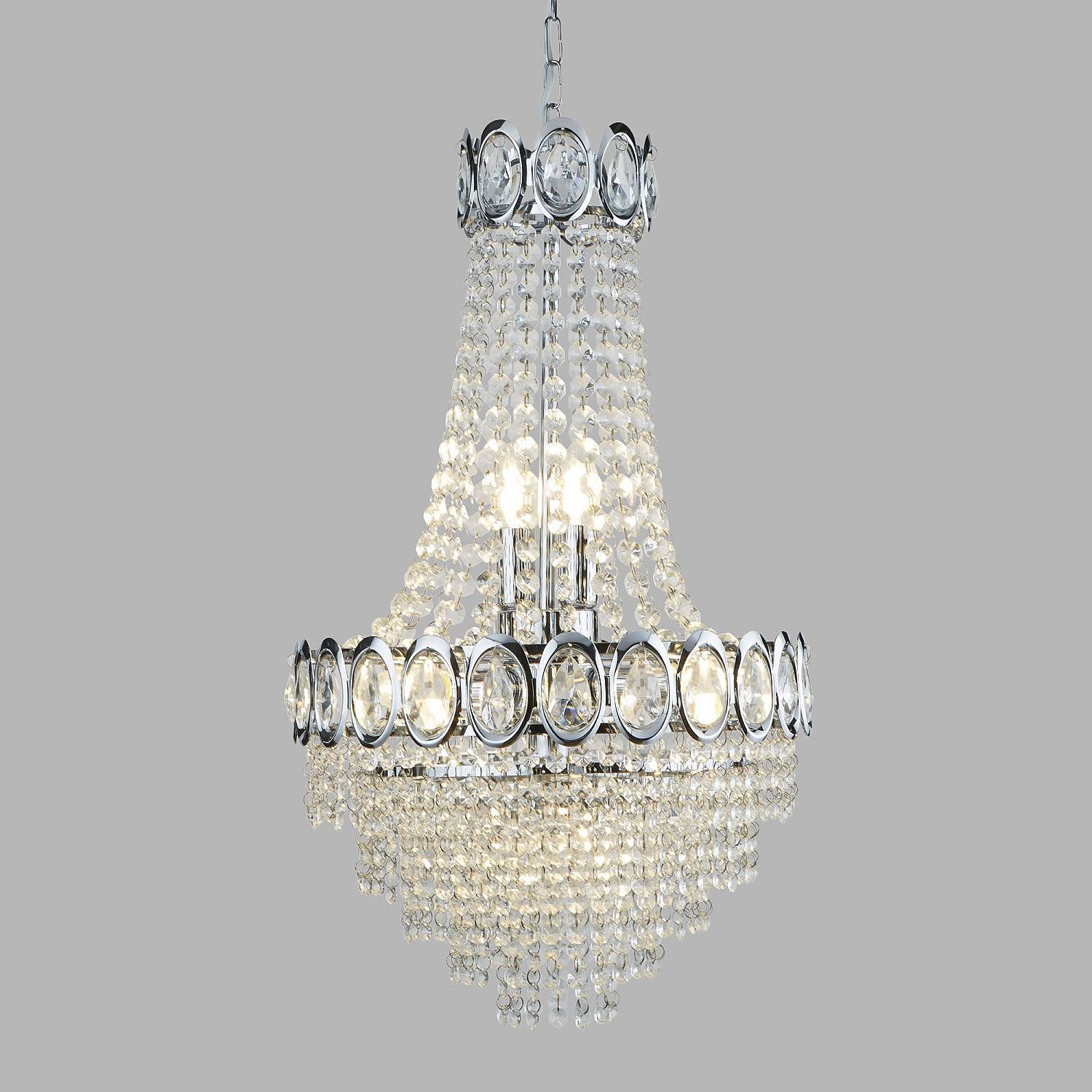 Lampadario Classico Louis Phillipe Acciaio Cromo Vetro 6 Luci E14 1611-6CC