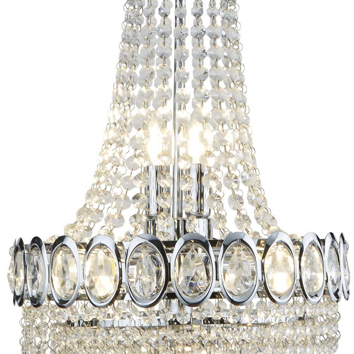 Lampadario Classico Louis Phillipe Acciaio Cromo Vetro 6 Luci E14 1611-6CC