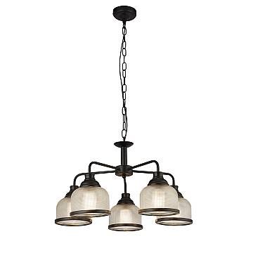 Lampadario Contemporaneo Highworth Acciaio Nero Vetro Trasparente 5 Luci E27 Lampadario Contemporaneo Highworth Acciaio Nero Vetro Trasparente 5 Luci E27