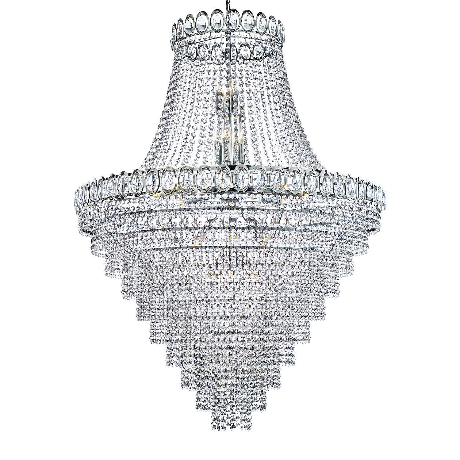 Lampadario Classico Louis Phillipe Acciaio Cromo Vetro 28 Luci E14 1711-102CC