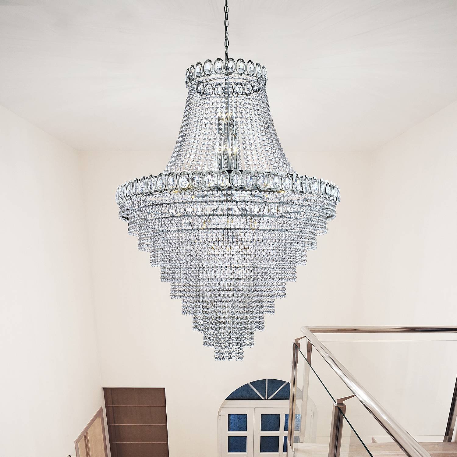 Lampadario Classico Louis Phillipe Acciaio Cromo Vetro 28 Luci E14 1711-102CC
