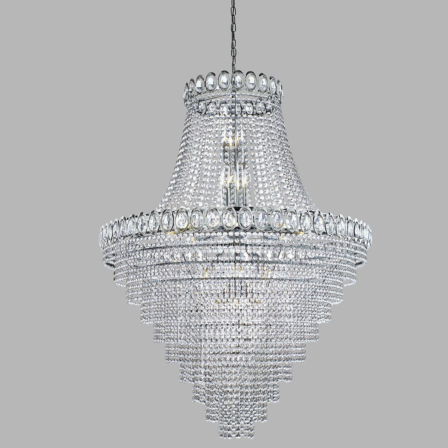Lampadario Classico Louis Phillipe Acciaio Cromo Vetro 28 Luci E14 1711-102CC