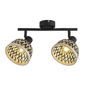 Plafoniera Industrial-Nordico Lancia Acciaio Nero Legno Marrone 2 Luci E14