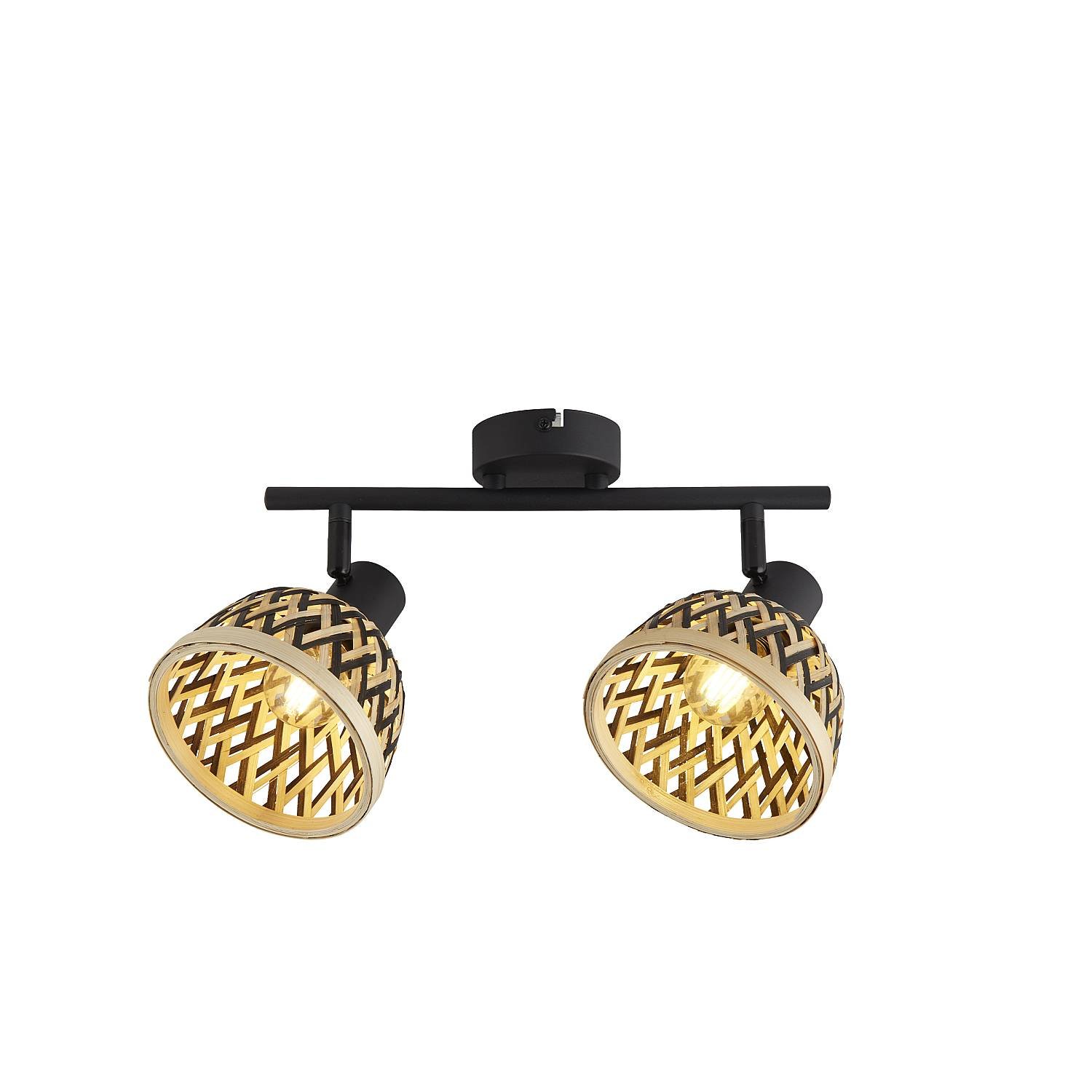 Plafoniera Industrial-Nordico Lancia Acciaio Nero Legno Marrone 2 Luci E14 19931-2BK