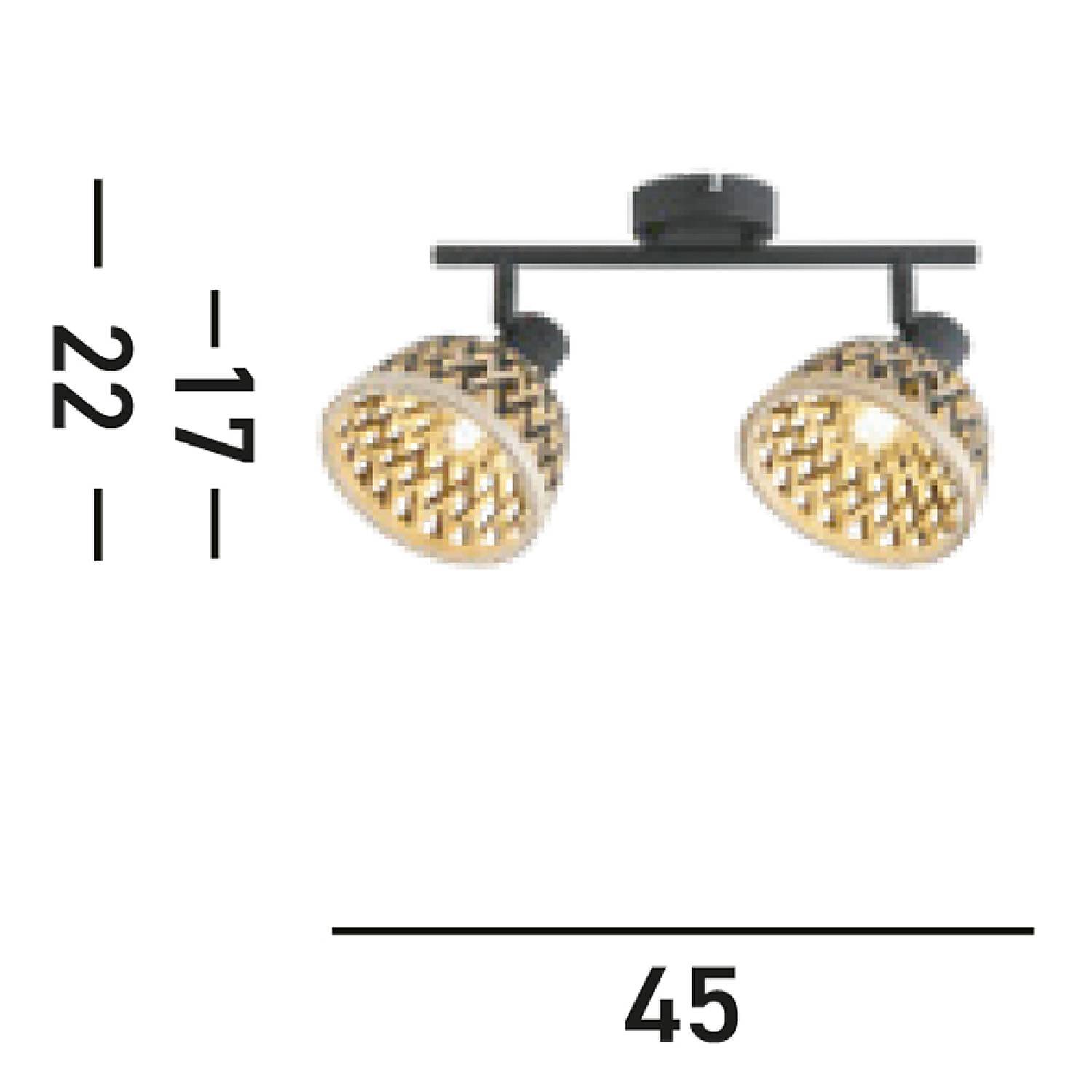 Plafoniera Industrial-Nordico Lancia Acciaio Nero Legno Marrone 2 Luci E14 19931-2BK