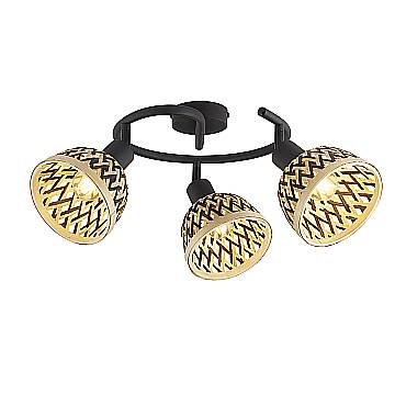 Plafoniera Industrial-Nordico Lancia Acciaio Nero Legno Marrone 3 Luci E14