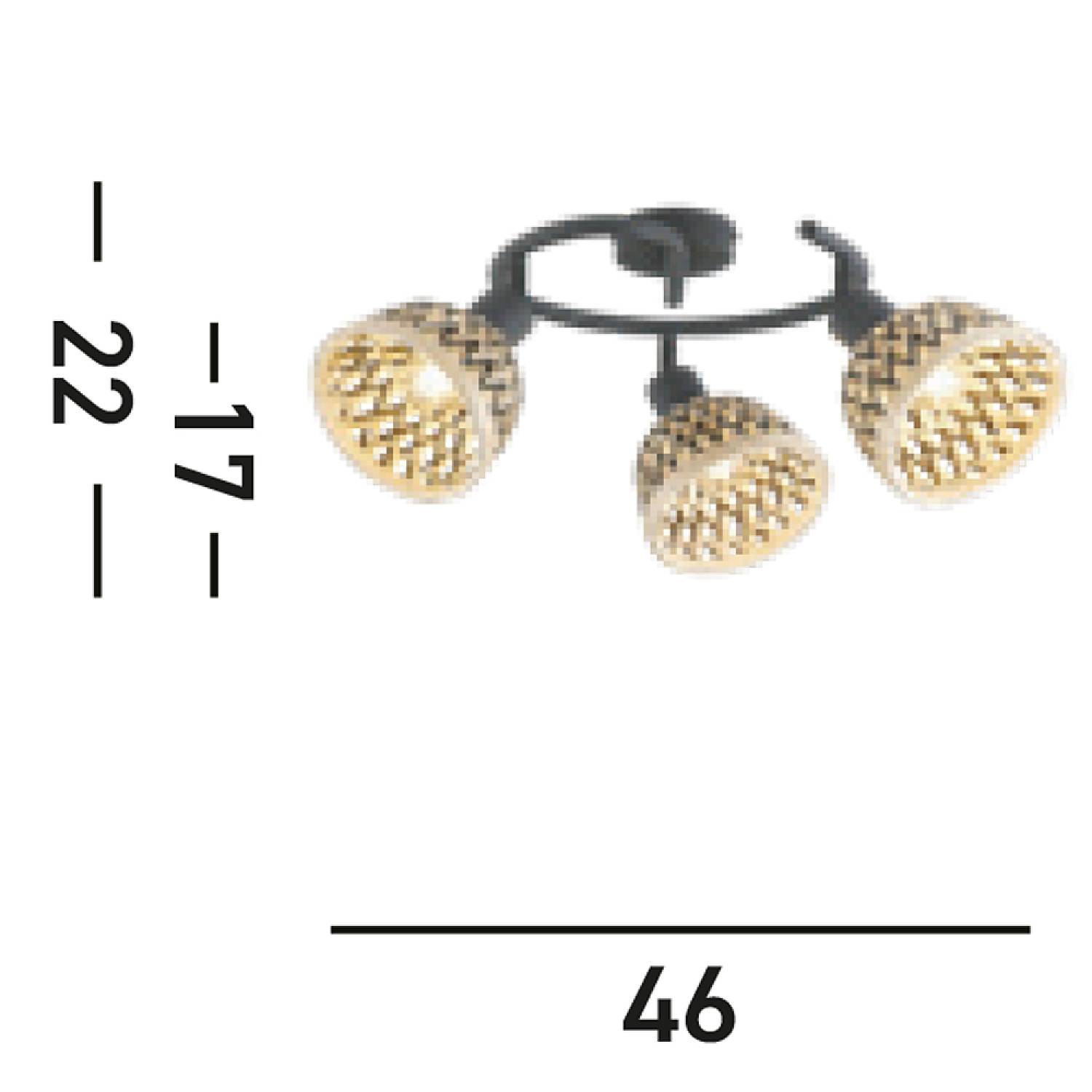 Plafoniera Industrial-Nordico Lancia Acciaio Nero Legno Marrone 3 Luci E14 19931-3BK