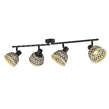 Plafoniera Industrial-Nordico Lancia Acciaio Nero Legno Marrone 4 Luci E14