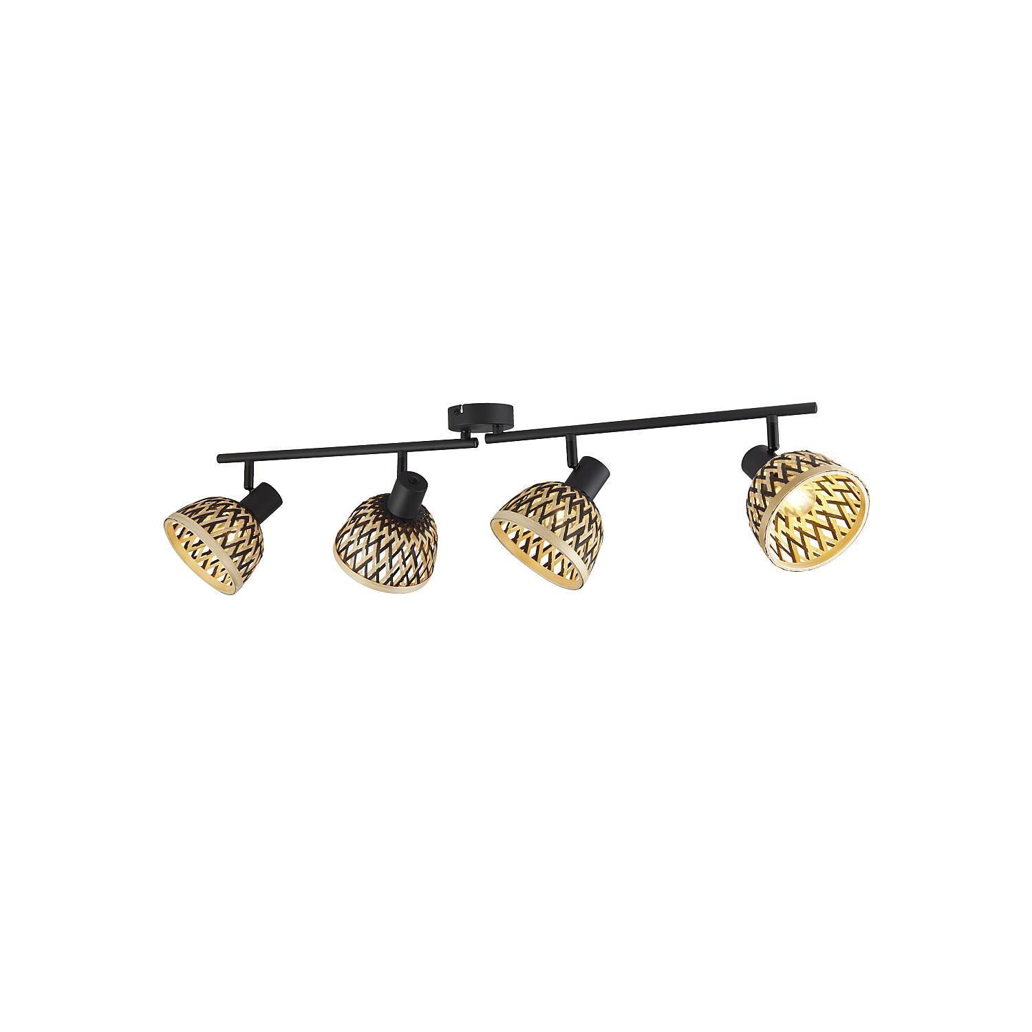 Plafoniera Industrial-Nordico Lancia Acciaio Nero Legno Marrone 4 Luci E14 19931-4BK