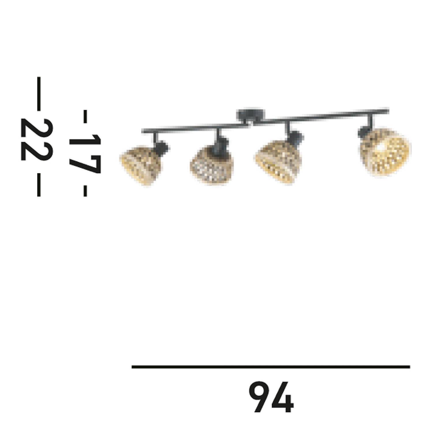 Plafoniera Industrial-Nordico Lancia Acciaio Nero Legno Marrone 4 Luci E14 19931-4BK