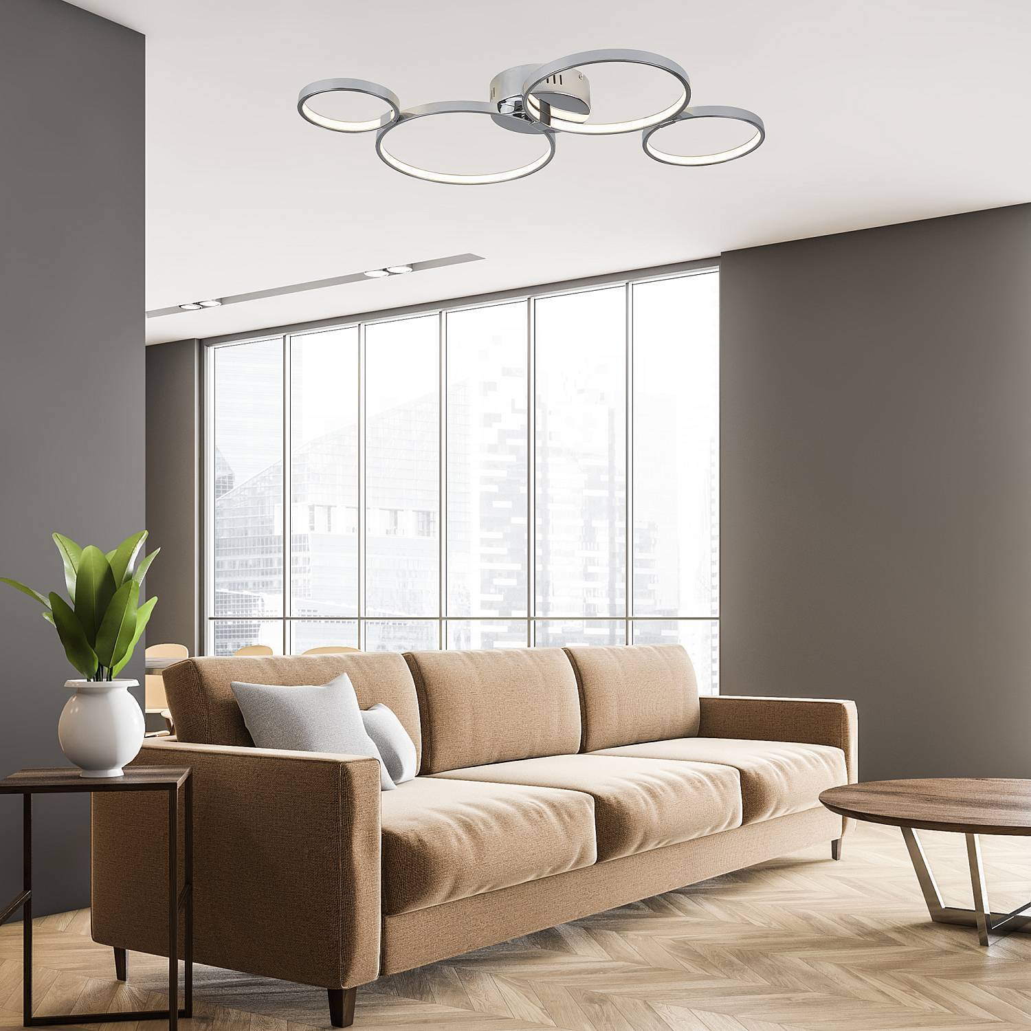 Plafoniera Moderno Solexa Acciaio Cromo Policarbonato Bianco Led 34,74W 3000K 2004-4CC