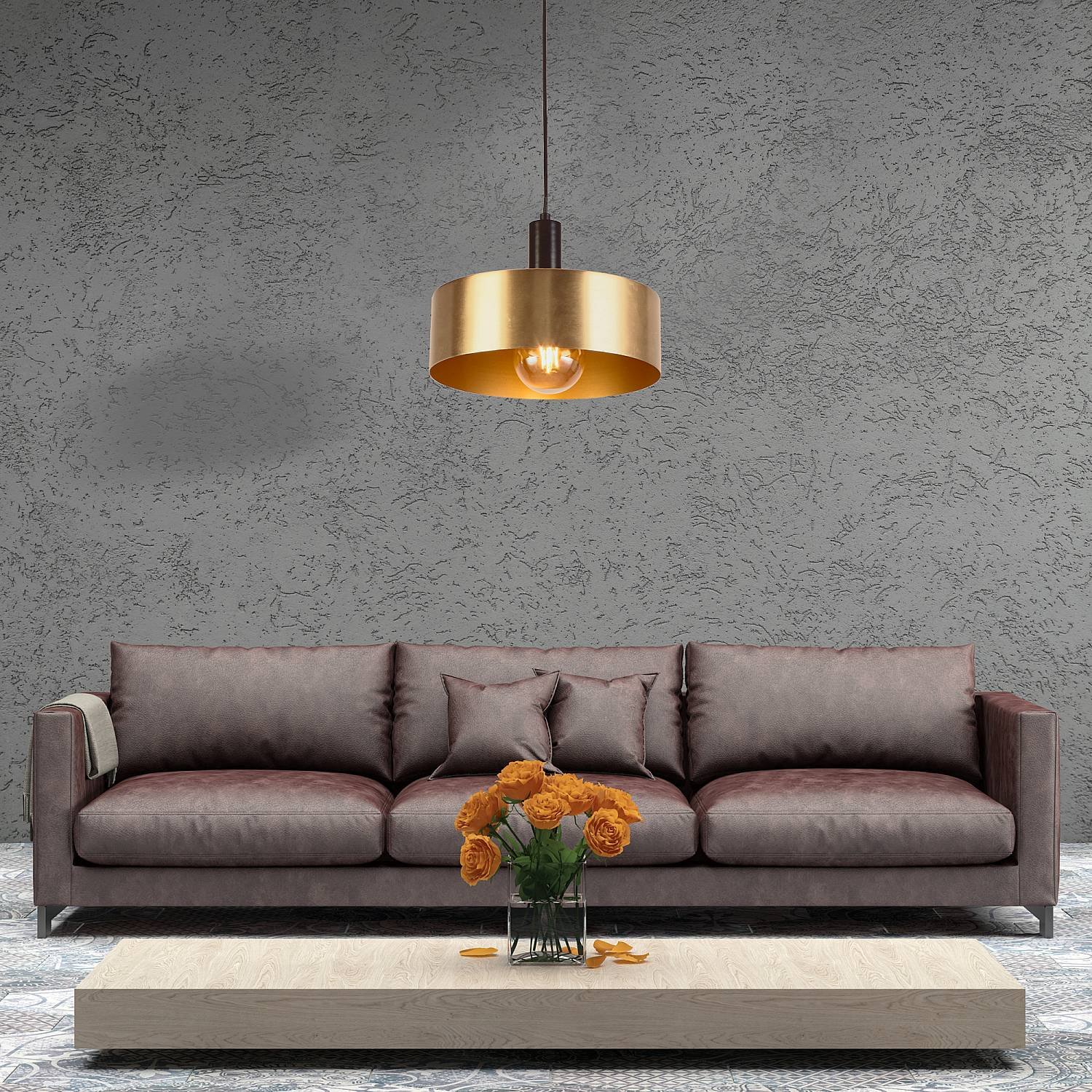 Sospensione Contemporanea Knox Acciaio Nero Oro 1 Luce E27 20223-1GO