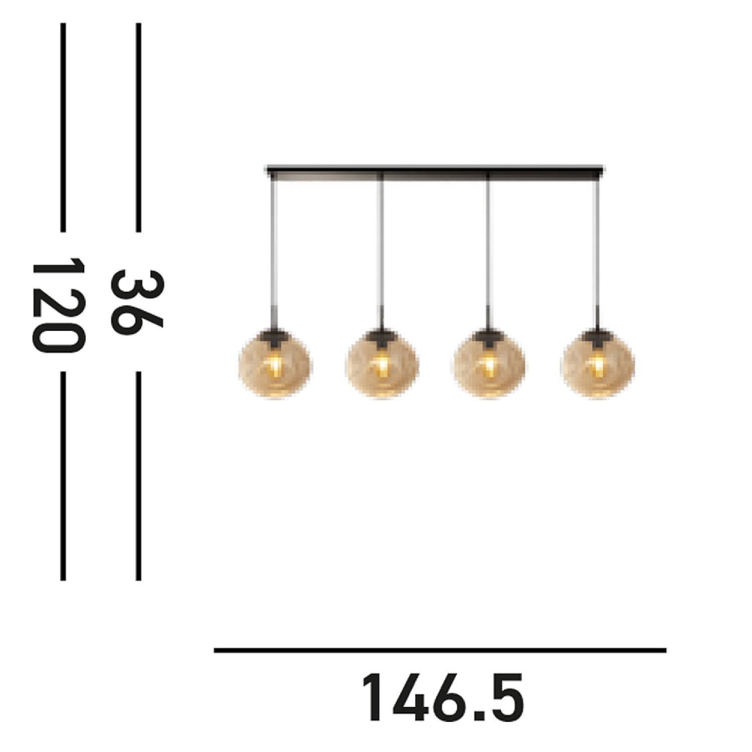 Lampadario Contemporaneo Punch Acciaio Nero Vetro 4 Luci E27 22123-4BK