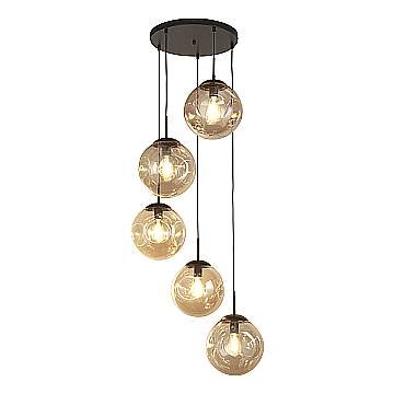 Lampadario Contemporaneo Punch Acciaio Nero Vetro 5 Luci E27 Lampadario Contemporaneo Punch Acciaio Nero Vetro 5 Luci E27
