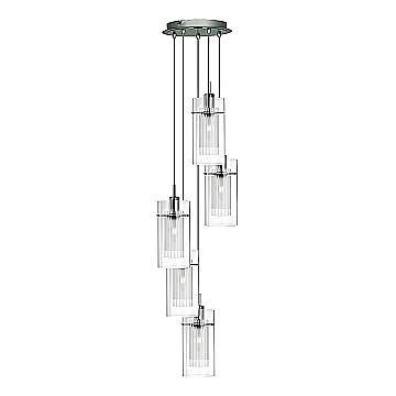 Lampadario Contemporaneo Duo 1 Acciaio Argento Vetro Cromo 5 Luci E14