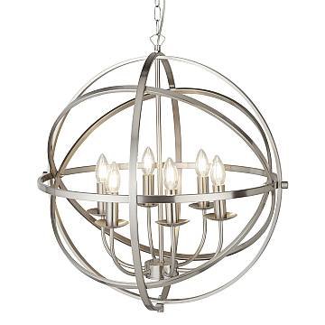 Lampadario Industrial-Nordico Orbita Ferro Argento 6 Luci E14 Lampadario Industrial-Nordico Orbita Ferro Argento 6 Luci E14