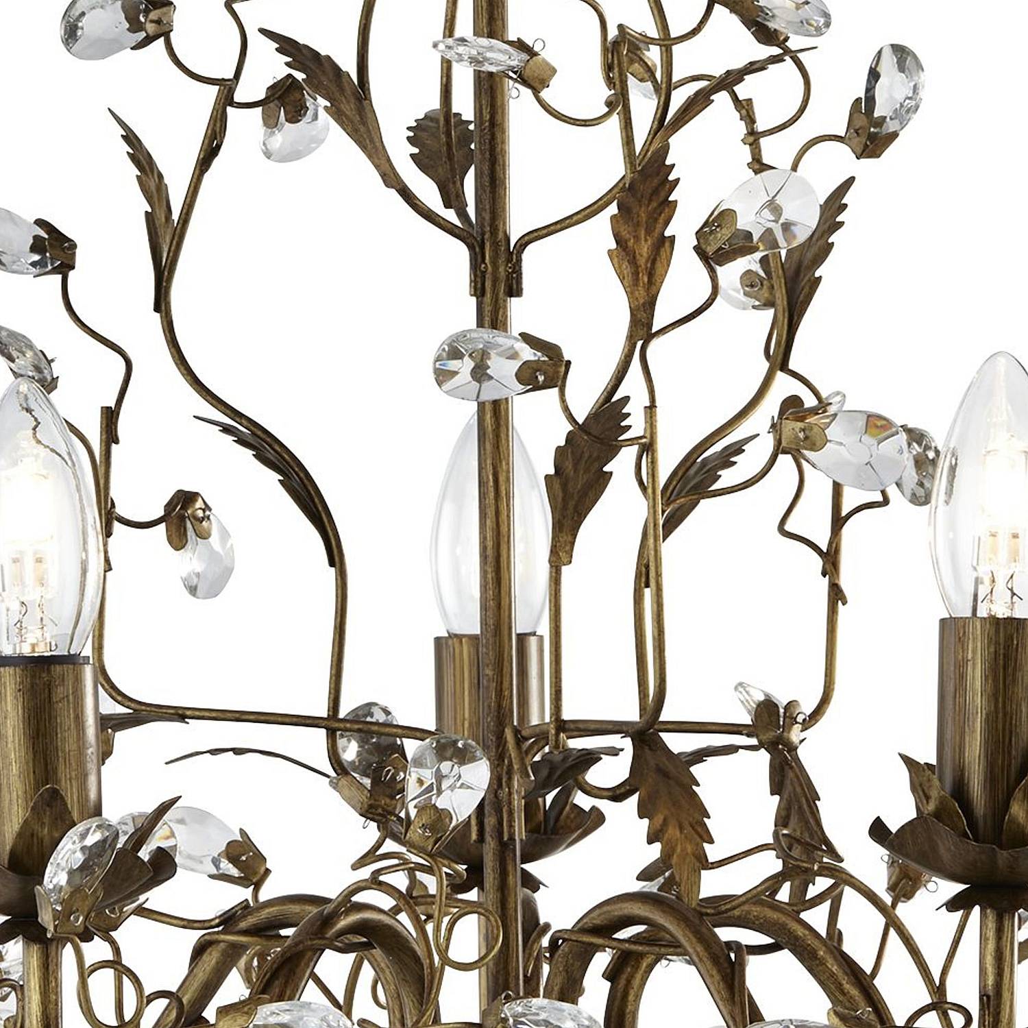 Lampadario Classico Almandita Acciaio Marrone Vetro Oro 5 Luci E14 2495-5BR