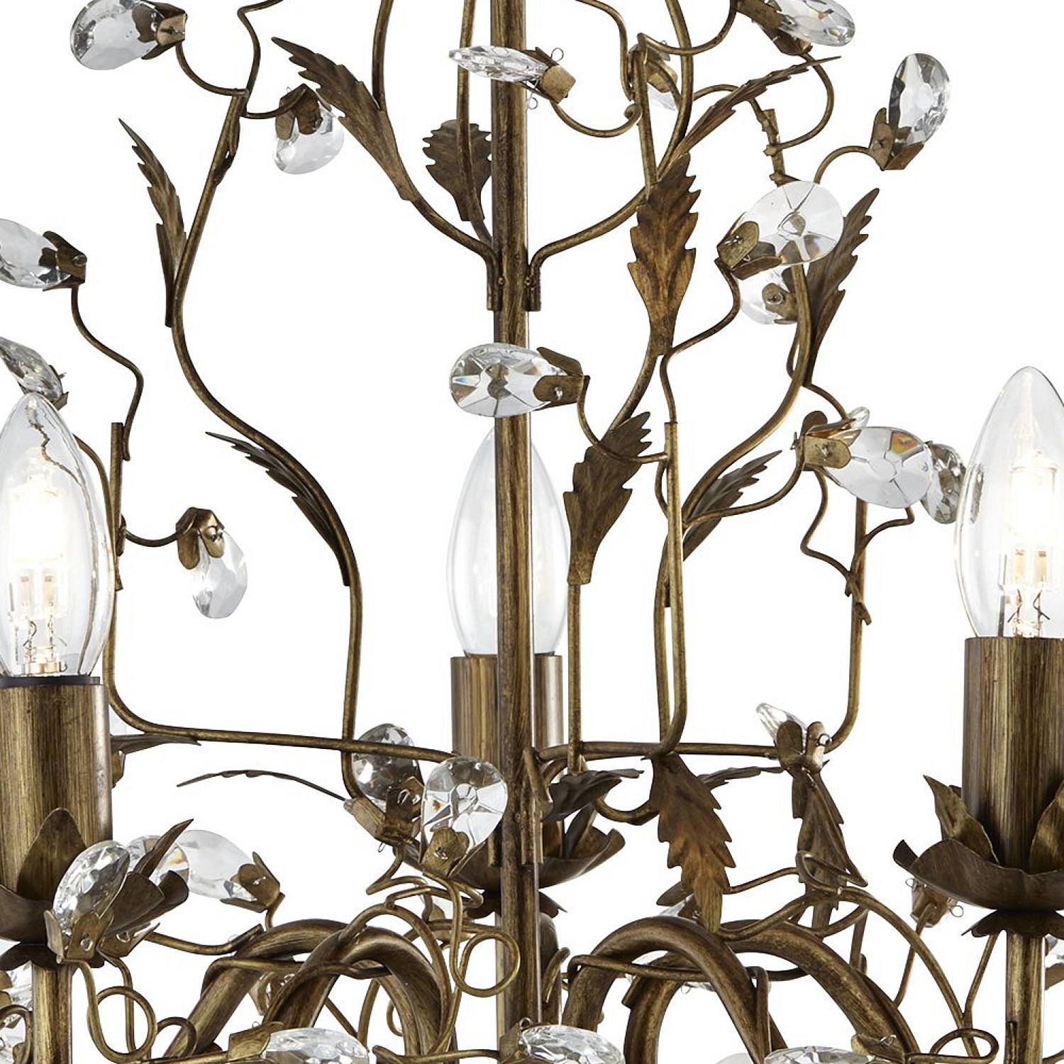 Lampadario Classico Almandita Acciaio Marrone Vetro Oro 5 Luci E14 2495-5BR