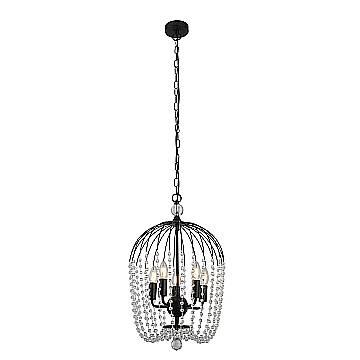 Lampadario Contemporaneo Shower Acciaio Nero Vetro Trasparente 5 Luci E14