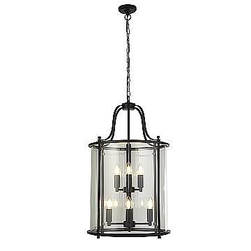 Lampadario Industrial Lantern Acciaio Nero Vetro Trasparente 8 Luci E14 Lampadario Industrial Lantern Acciaio Nero Vetro Trasparente 8 Luci E14