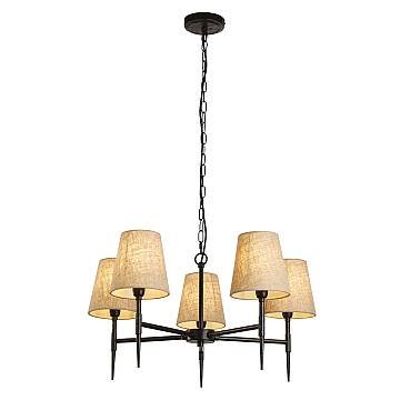 Lampadario Industrial-Nordico Gotico Acciaio Nero Tessuto 5 Luci E14 Lampadario Industrial-Nordico Gotico Acciaio Nero Tessuto 5 Luci E14