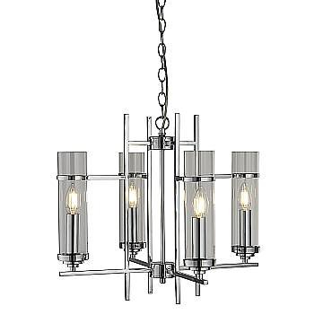 Lampadario Contemporaneo Milo Acciaio Cromo Vetro 4 Luci E14 Lampadario Contemporaneo Milo Acciaio Cromo Vetro 4 Luci E14