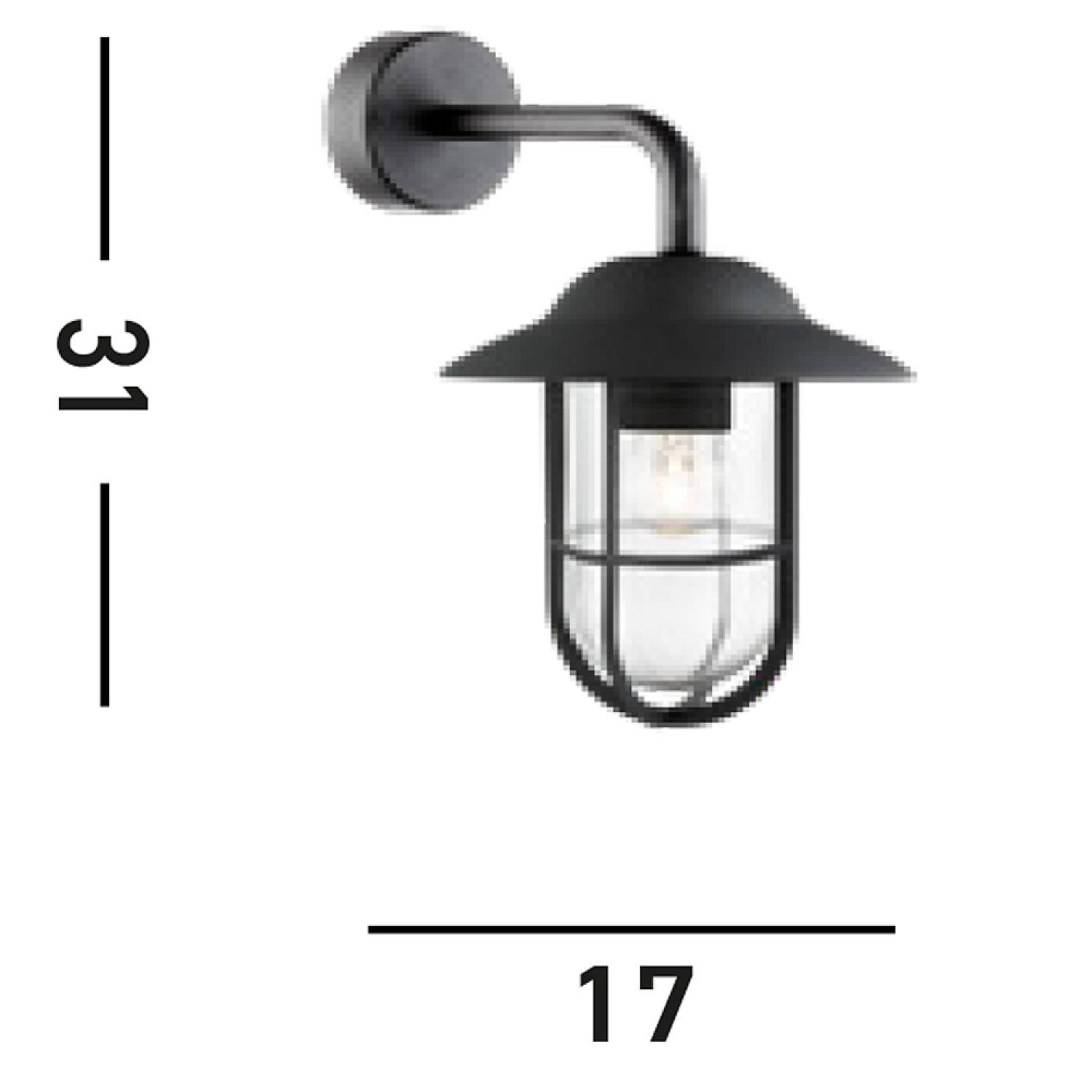 Applique Classica Toronto Acciaio Nero Vetro Trasparente 1 Luce E27 3291BK