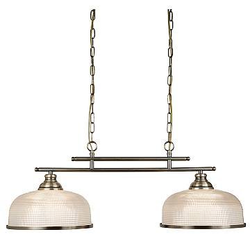 Lampadario Rustico-Country Bistrot Ii Acciaio Ottone Vetro 2 Luci E27