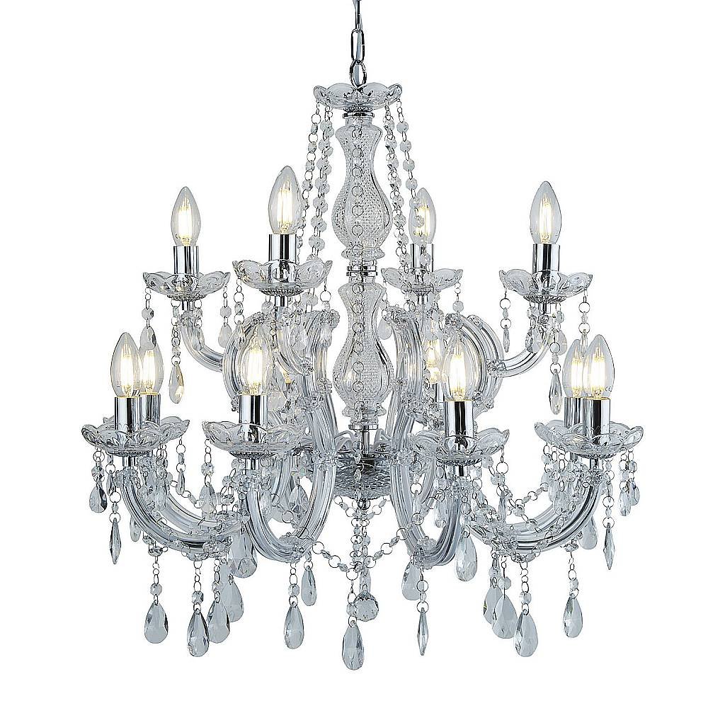 Lampadario Classico Marie Therese Acciaio Cromo Acrilico Trasparente 12 Luci E14