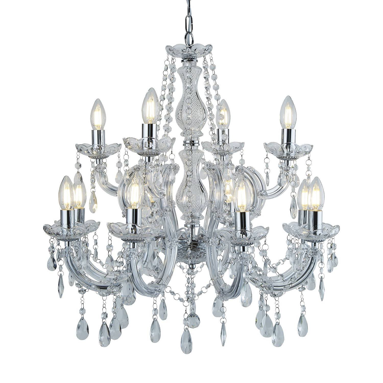 Lampadario Classico Marie Therese Acciaio Cromo Acrilico Trasparente 12 Luci E14 Lampadario Classico Marie Therese Acciaio Cromo Acrilico Trasparente 12 Luci E14