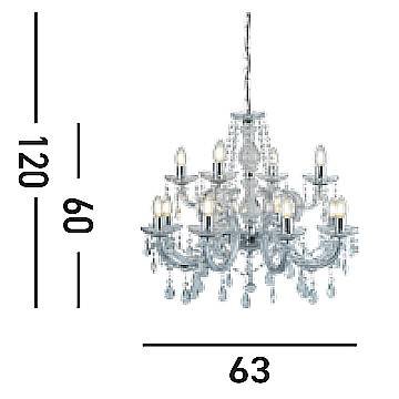 Lampadario Classico Marie Therese Acciaio Cromo Acrilico Trasparente 12 Luci E14