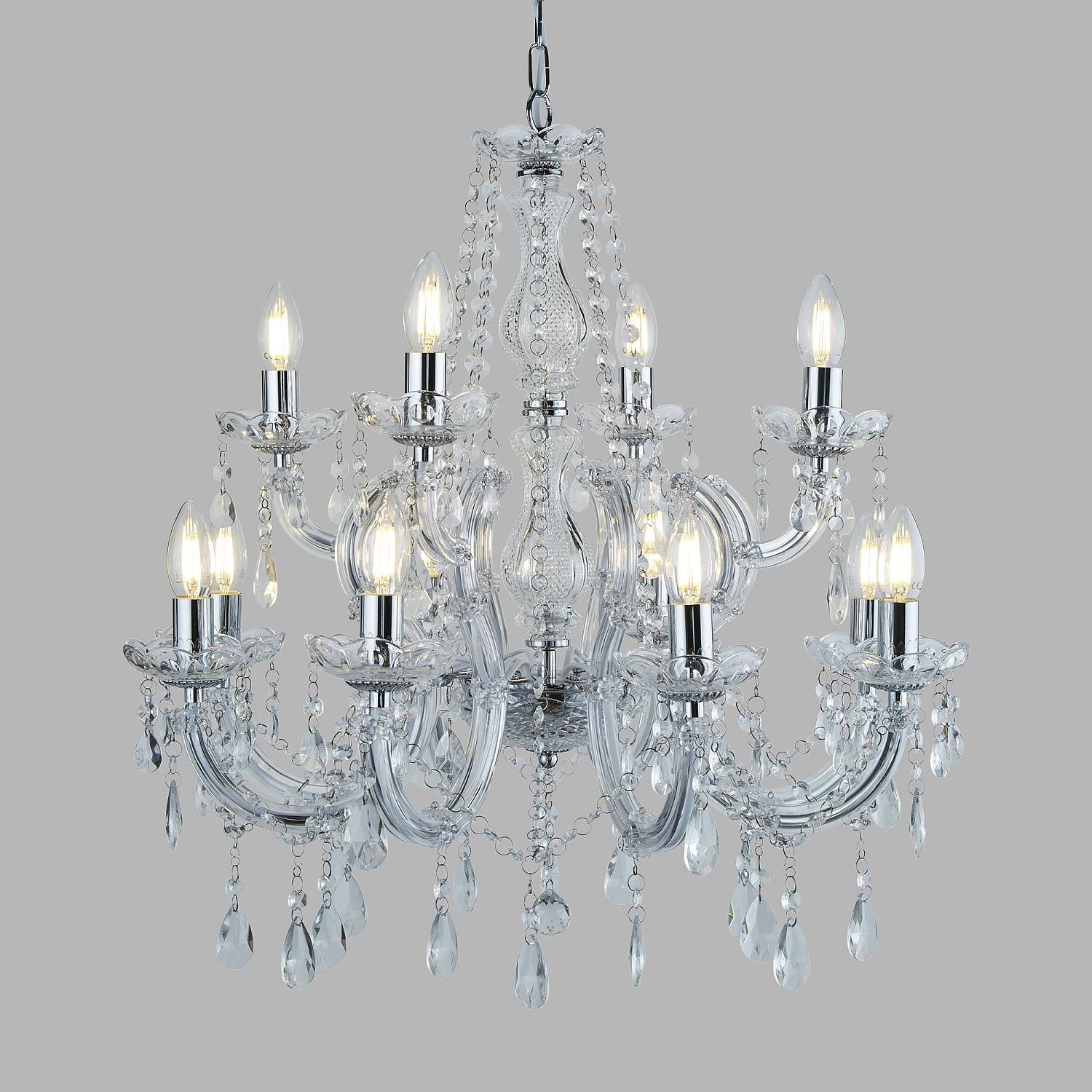 Lampadario Classico Marie Therese Acciaio Cromo Acrilico Trasparente 12 Luci E14 Lampadario Classico Marie Therese Acciaio Cromo Acrilico Trasparente 12 Luci E14