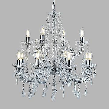 Lampadario Classico Marie Therese Acciaio Cromo Acrilico Trasparente 12 Luci E14