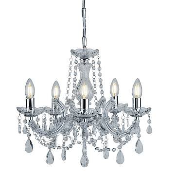 Lampadario Classico Marie Therese Acciaio Cromo Acrilico Trasparente 5 Luci E14 Lampadario Classico Marie Therese Acciaio Cromo Acrilico Trasparente 5 Luci E14