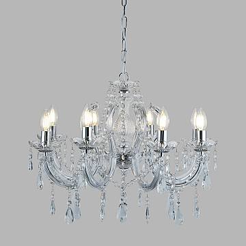 Lampadario Classico Marie Therese Acciaio Cromo Acrilico Trasparente 8 Luci E14