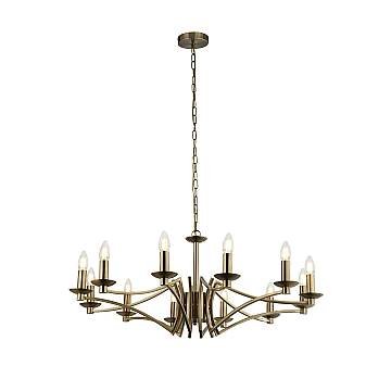 Lampadario Classico Ascot Acciaio Ottone 12 Luci E14