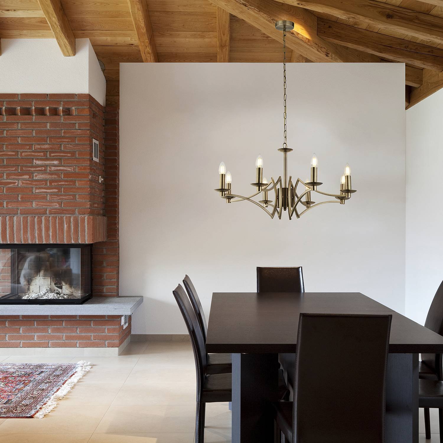 Lampadario Industrial-Nordico Ascot Acciaio Ottone 8 Luci E14 41312-8AB
