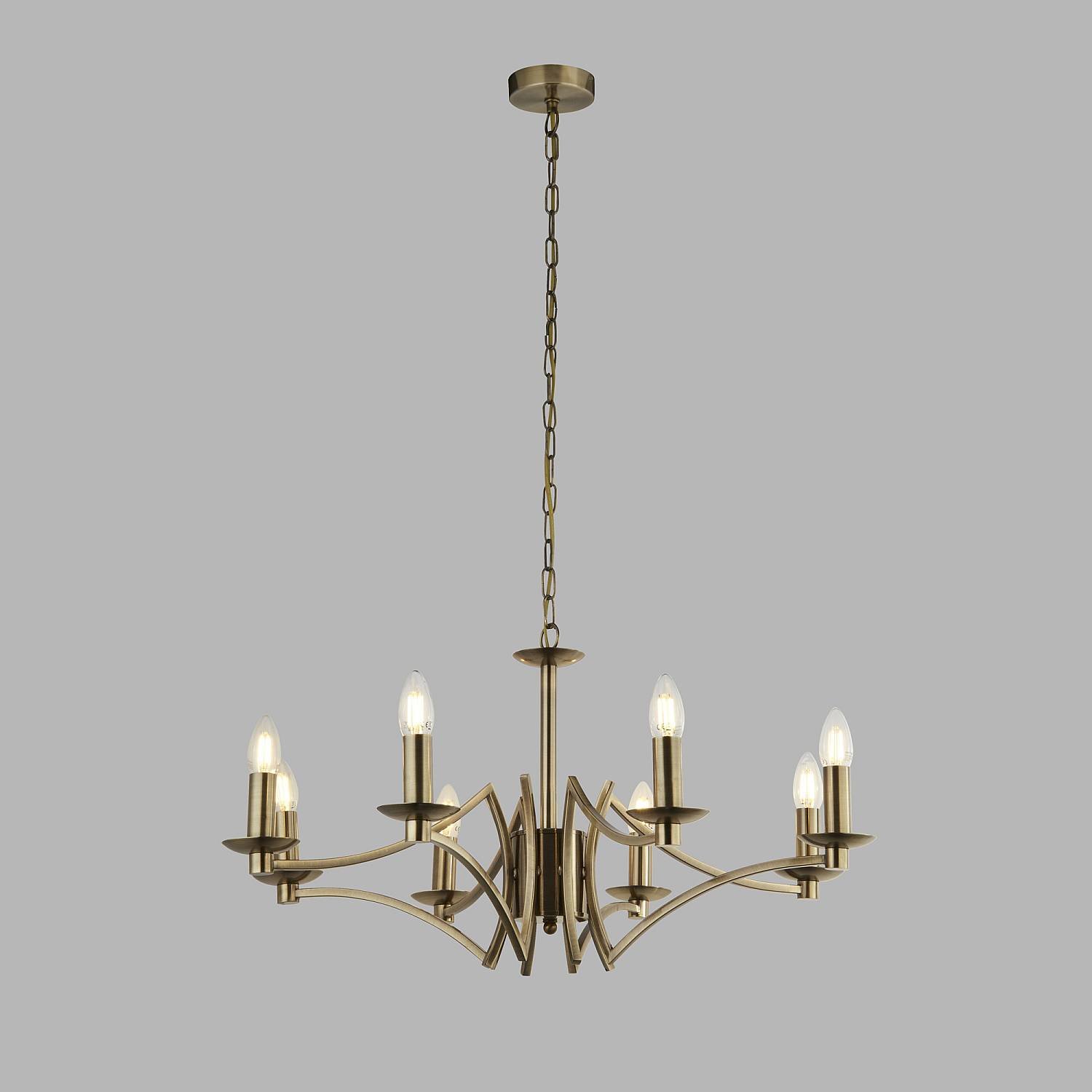 Lampadario Industrial-Nordico Ascot Acciaio Ottone 8 Luci E14 41312-8AB