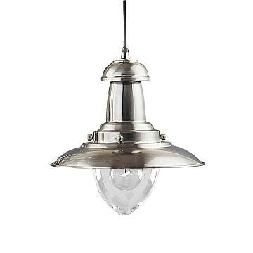Sospensione Rustico-Country Fisher Man Acciaio Argento Vetro 1 Luce E27