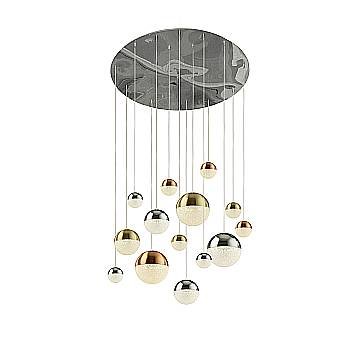Lampadario Contemp Pianeti Acciaio Cromo Policarbonato Ottone Led 109W 4000K