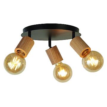Plafoniera Industrial-Nordico Spinoso Acciaio Nero Legno Marrone 3 Luci E27 Plafoniera Industrial-Nordico Spinoso Acciaio Nero Legno Marrone 3 Luci E27